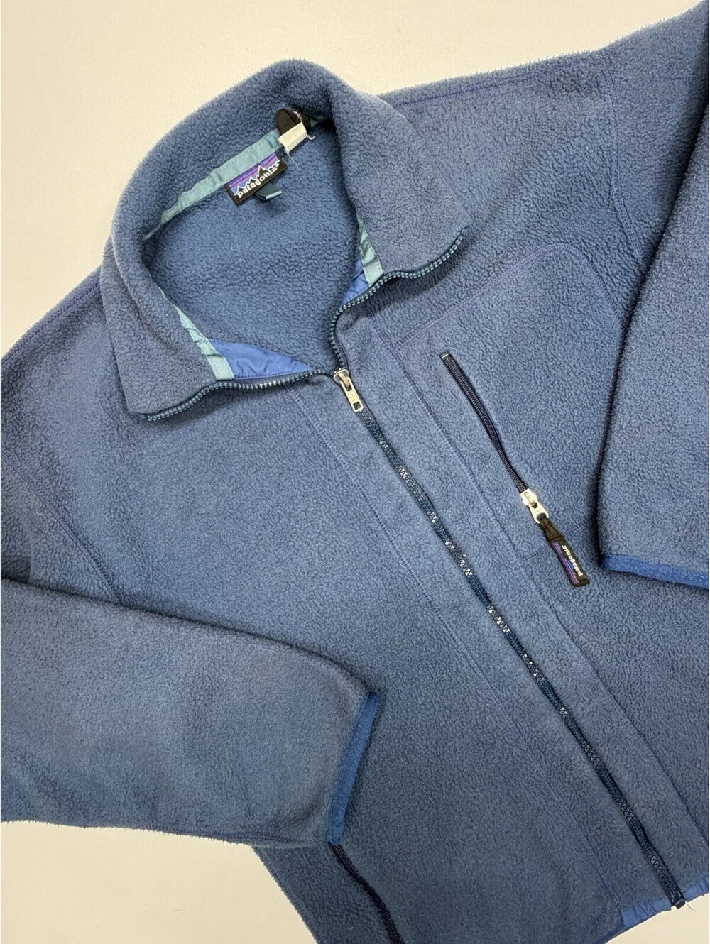 vtg 90s Patagonia Full Zip Fleece Sweater Mens Medium Made In USA Blue Synchilla